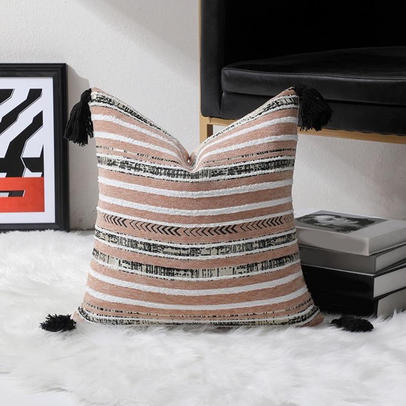 Chenille Jacquard Streifen Geometrisch Quasten Kissenbezug Weiche Dekorative Kissenbezüge für Sofa Schlafzimmer und Wohnzimmer