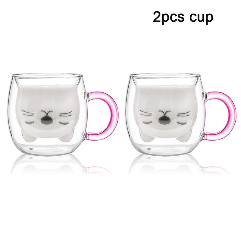 1/2 st Söta Kattmuggar Med Handtag Glas Dubbelväggigt Isolerat Glas Espressokopp Kaffe Mjölkmugg Gåva