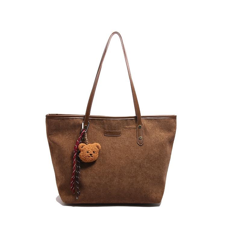 Corduroy bag women's large-capacity new autumn and winter versatile leopard print shoulder bag commuter tote bag