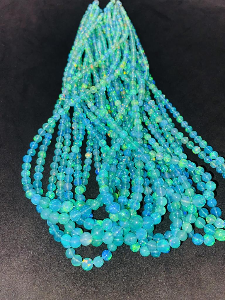 Transparent Fire Base Ethiopian Opal Balls Beads, Blue Opal Beads, Healing Stone Beads.