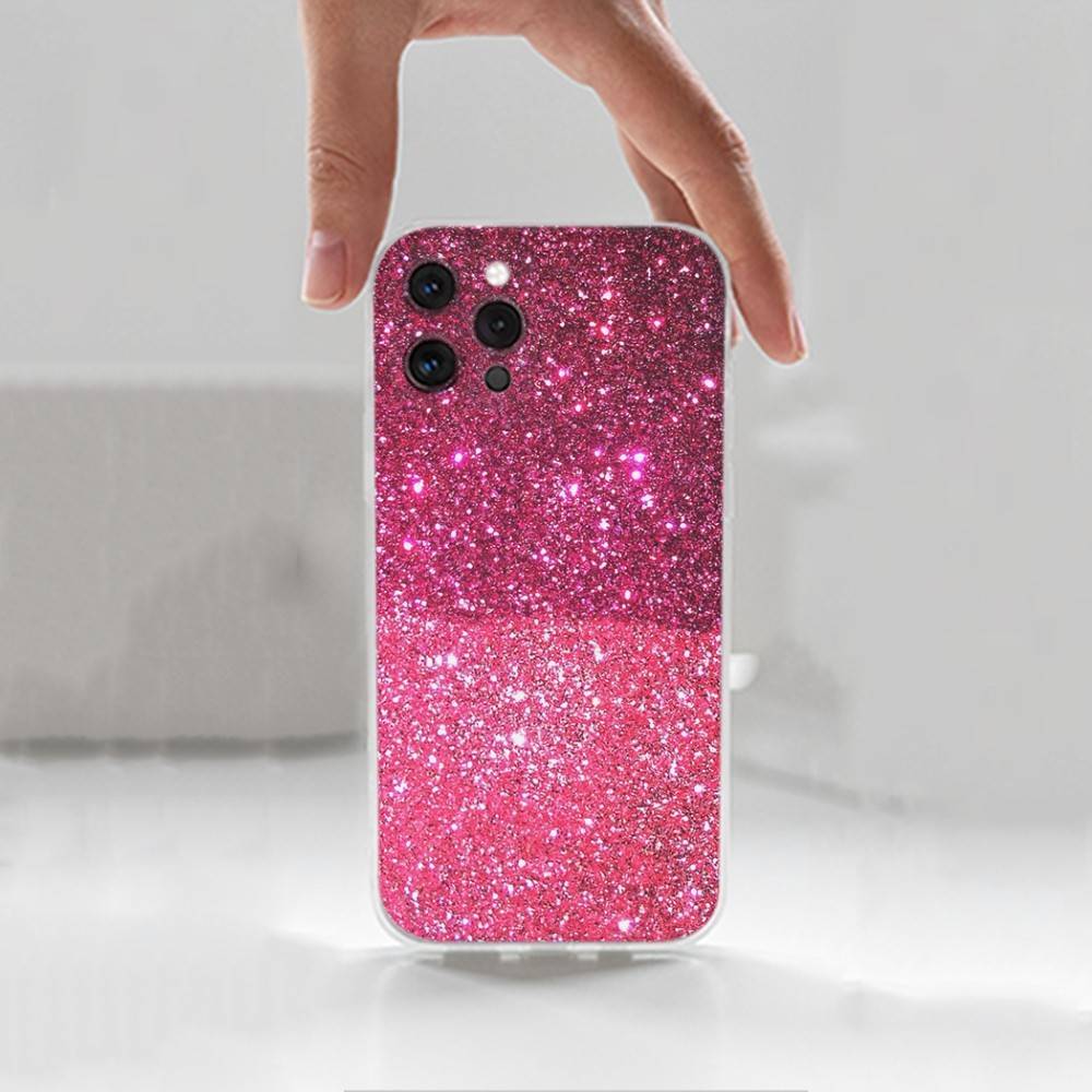 Dazzling Pink Glitter Case For iPhone Max,14,16,X,13,XR,SE,12,15,Pro,17,Plus,11,XS,Mini Transparent Soft Cover