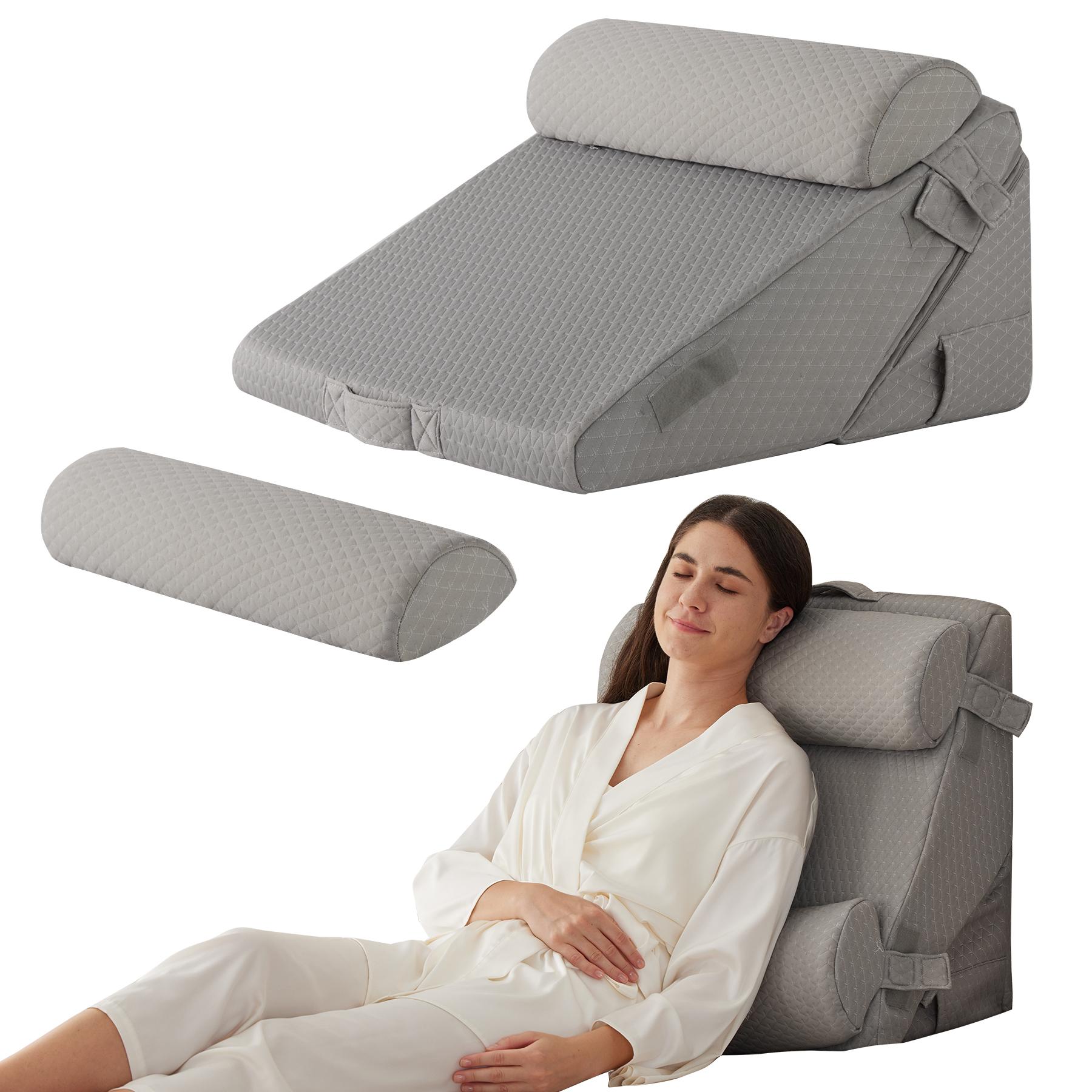

4PCS Orthopedic Bed Wedge Pillow Set for Sleeping, for Post Surgery, Back, Neck, Leg and Knee Pain Relief, Acid Reflux, Snoring 22x22x12inch серый