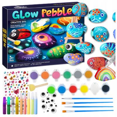 3D Stone Painting Kit Glow-in-the-Dark Paints Brushes Diy Rock