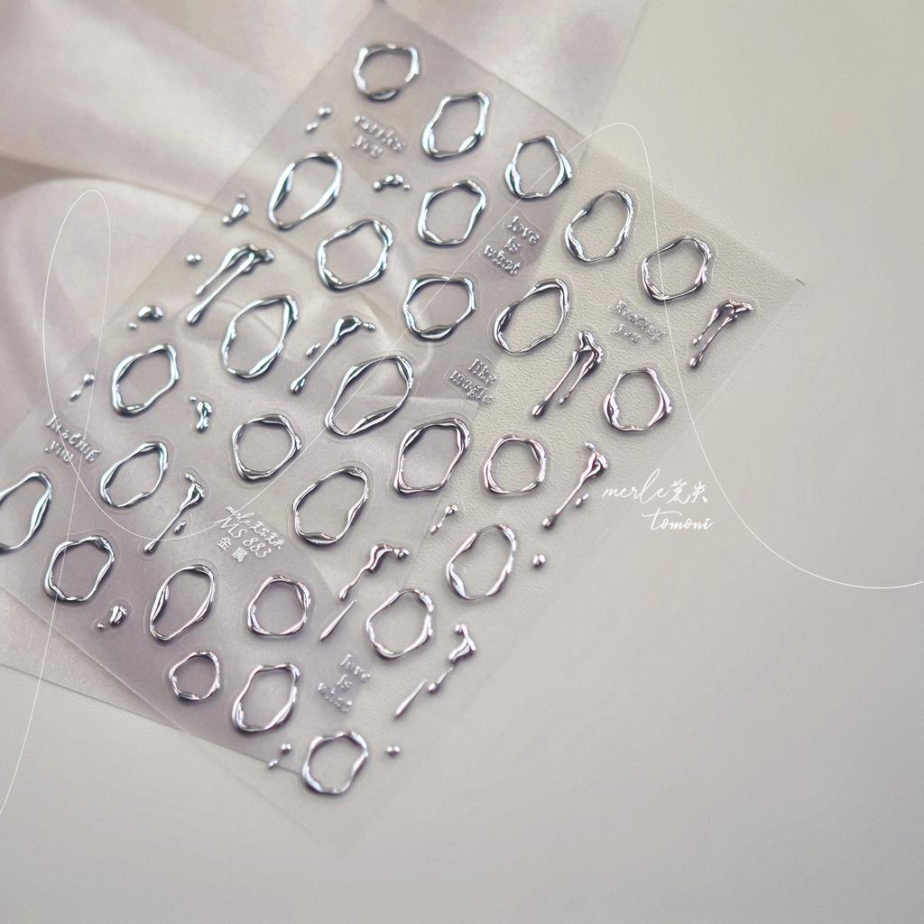 Fashion Silver Metallic Texture Nail Stickers 5D Embossed Stars Bow Love Cat Wings Nail Art Stickers DIY nail decoration