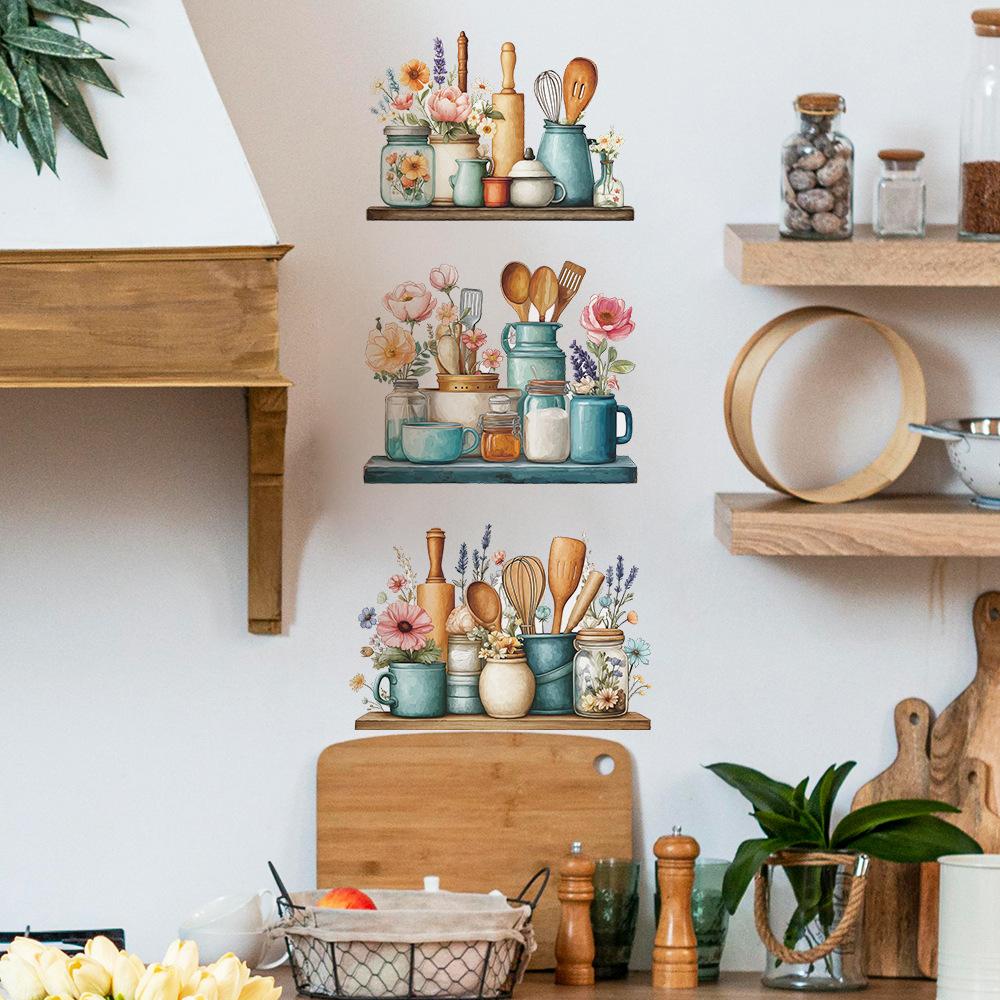 Painted Kitchenware, Vases, Shelves, Kitchen and Dining Room Background, Wall Decoration and Beautification Stickers