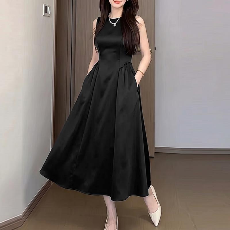 ZANZEA Women Elegant Casual Round Neck Sleeveless Dress M чёрный