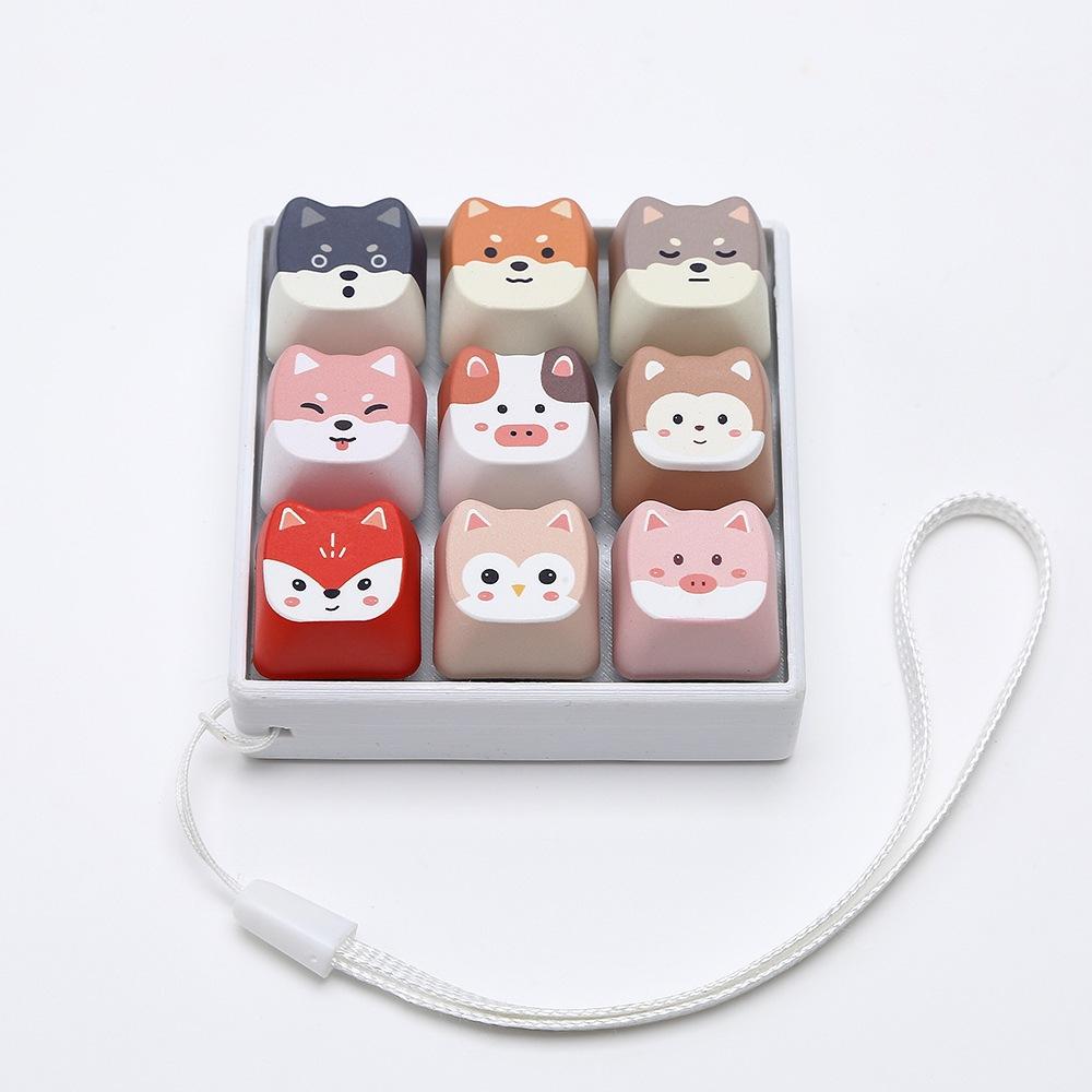 Cute Cat Mechanical Fidget Keycap 9 Keys Stress Relief Switch Clicker Decompression Keyboard Pendant Desktop Decoration