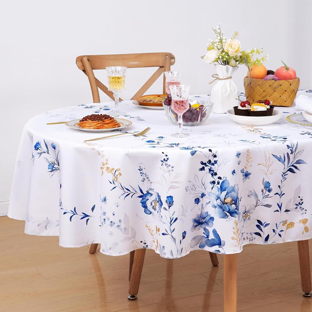 Floral Tablecloth Oval, Watercolor Wildflower Table Cloth, Spring Summer Waterproof Polyester Fabric Wrinkle Free Tablecloths for Outdoor, Picnic,