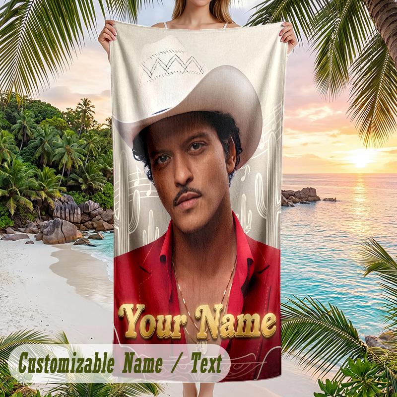 Bruno Mars Beach Towel, Personalized Custom Name Text, Quick Dry Large Absorbent Towel For Beach Pool