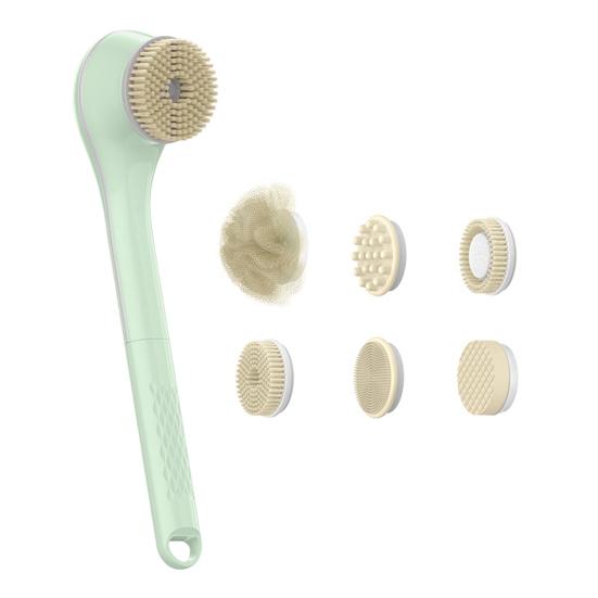 

Electric Back Scrubber with 6 Brush Heads Waterproof 360 Degrees Rotation Long Handle Shower Brush Rechargeable Bath Tool for Exfoliation Massage зелёный