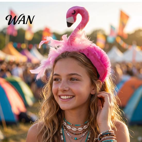 Flamingo Party Headband Women 3D Design Pink Feather Soft Velvet Three-dimensional Headpiece Fabric Hair Hoop Summer Beach Festival Accessory
