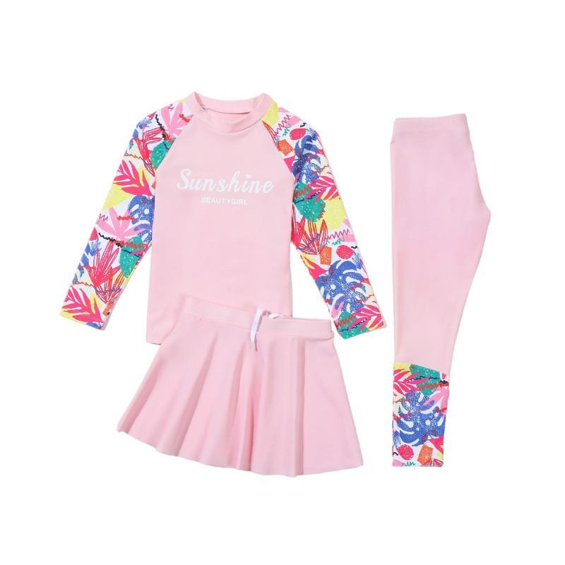 Children s Split Swimsuit, Girls  Mid To Large Children s Long Sleeved Sports Swimsuit L розовый