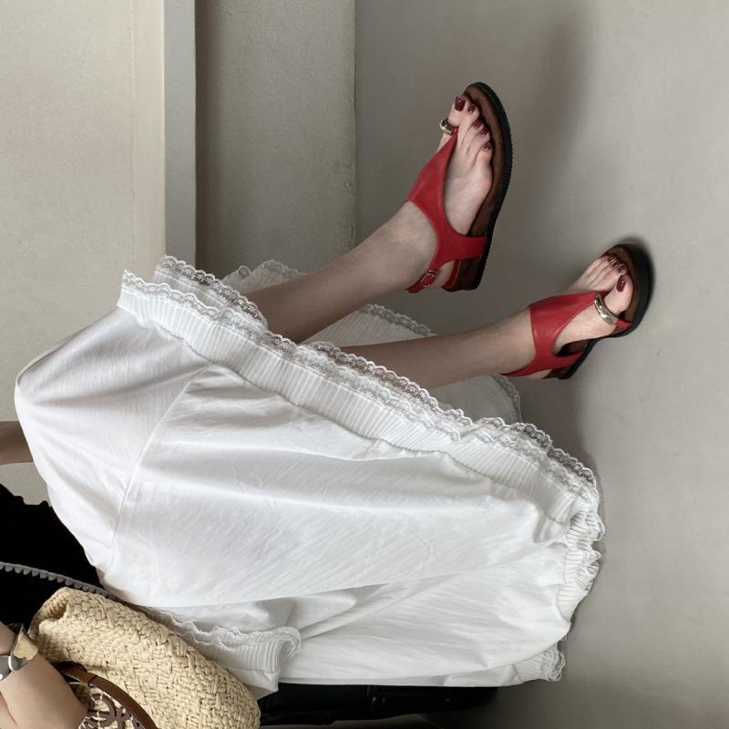 Retro one-word buckle with thick-soled wedge heel cover toe sandals women's 2025 summer new toe Roman open-toe sandals