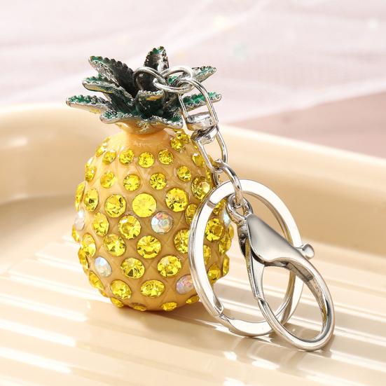 Schlüsselanhänger Anhänger Funkelnde Strasssteine Eingelegt Dreidimensionales Ananas Design Schlüsselkette Leichtes Auto Tasche Zubehör