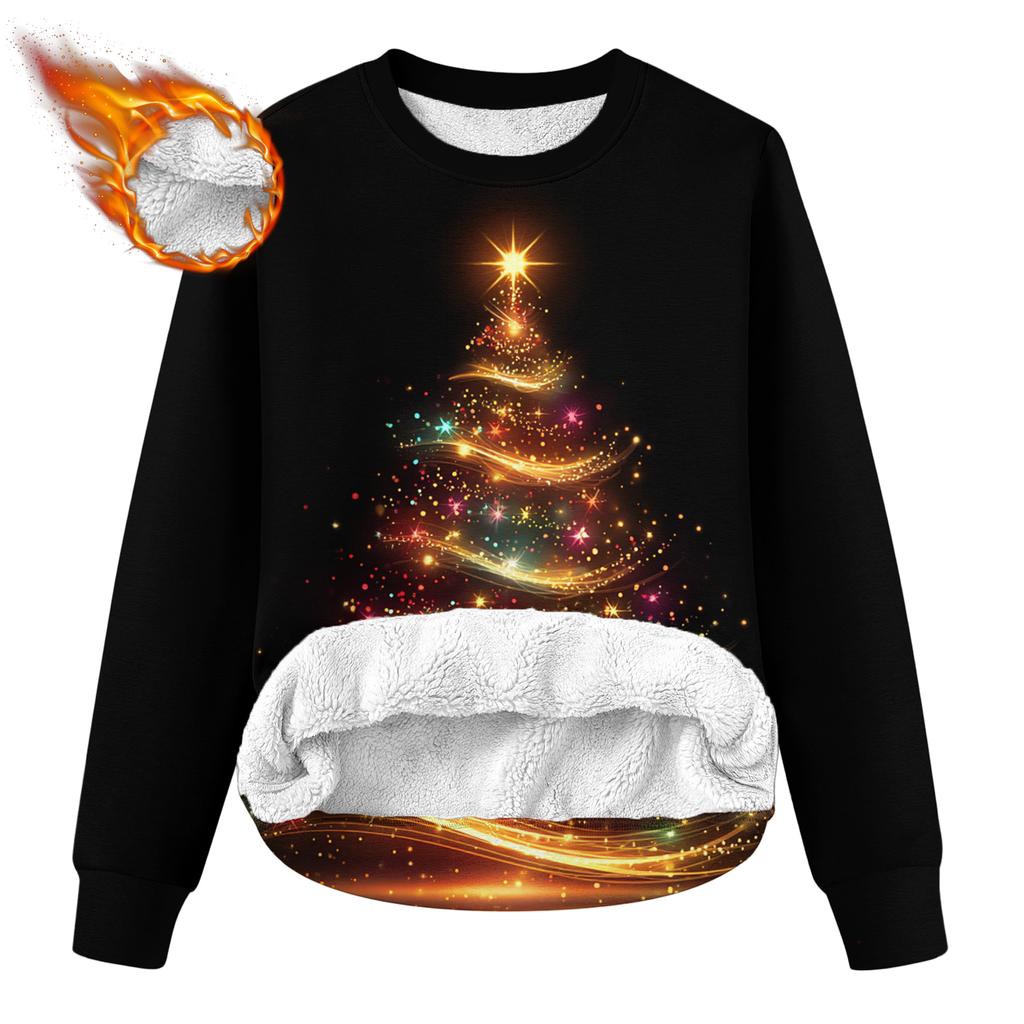 Women's Casual Fashion Round Neck Plus Velvet Thickened Christmas Print Sweatshirt