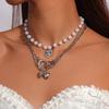 3pcs Delicate Love Heart Necklace Multilayer Pearl Choker Necklaces for Women Bridal Wedding Party Jewelry Gifts