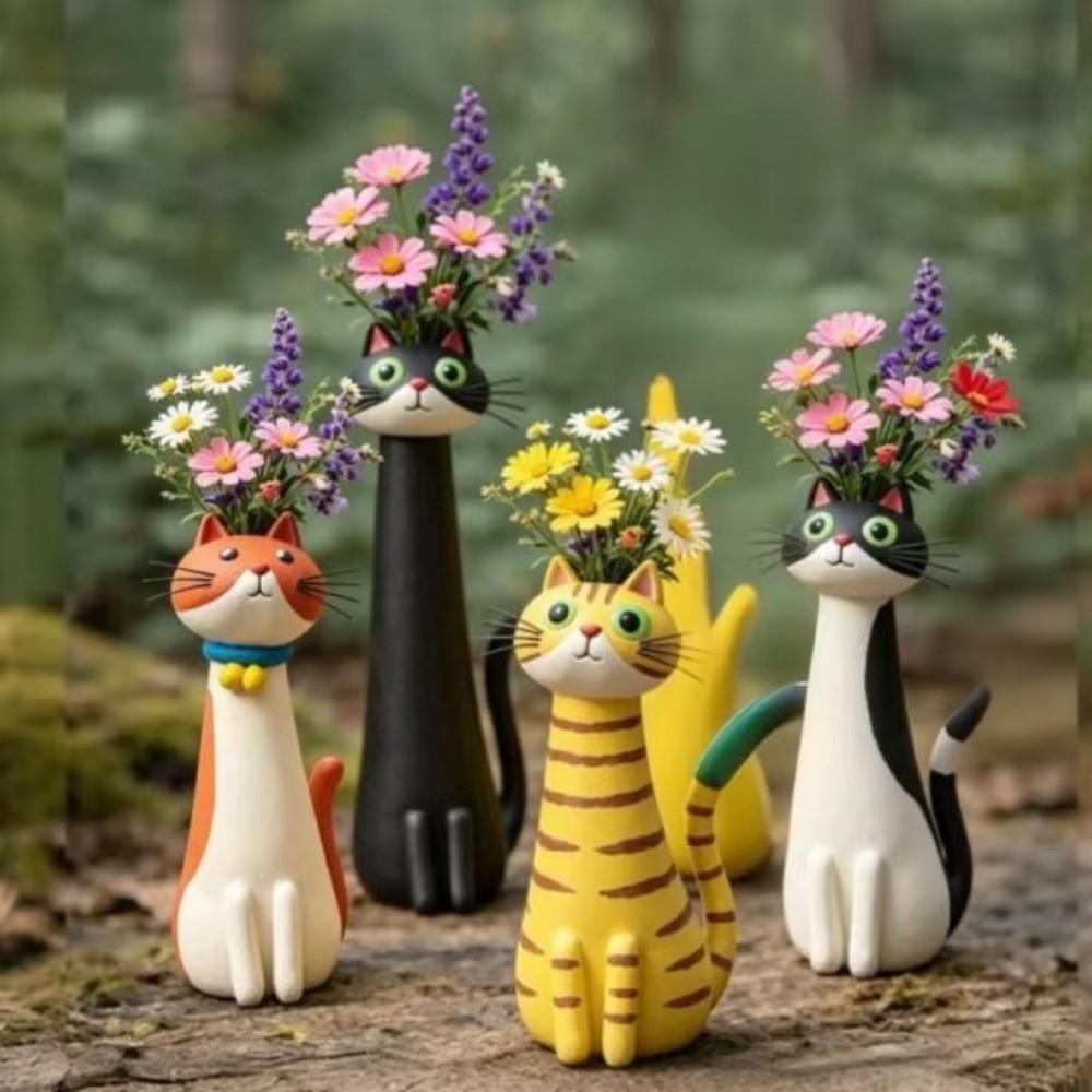 Handcrafted Cat Shaped Flower Planter Cartoon Cat Bud Vase Artistic Plant Pot Ornament Bedroom