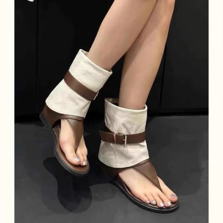 Sheepskin Version~ Retro European Station Toe Roman Cool Boots Women's Inner Height Increase Leather Pinch Sandals Women's Summer Versatile