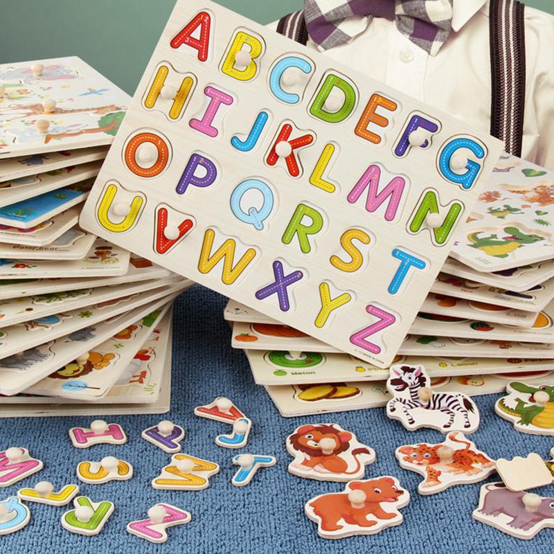 Children Wooden Hand Grab Boards Shape Pairing Toys Cartoon Animal Traffic Number for Kids Early Learning Educational Toy TMZ