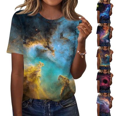 Women's Fashionable Casual Short Sleeve Print Round Neck Pullover Top