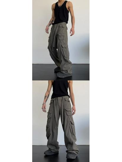 Men's Multi-Pocket Overalls: Original American High-Street Retro Hip-Hop Style, Japanese Straight Casual Pants Trend.