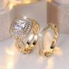Crystal Female White Zircon Squarel Stone Ring Set Fashion Vintage Gold Color Bridal Wedding Engagement For Women