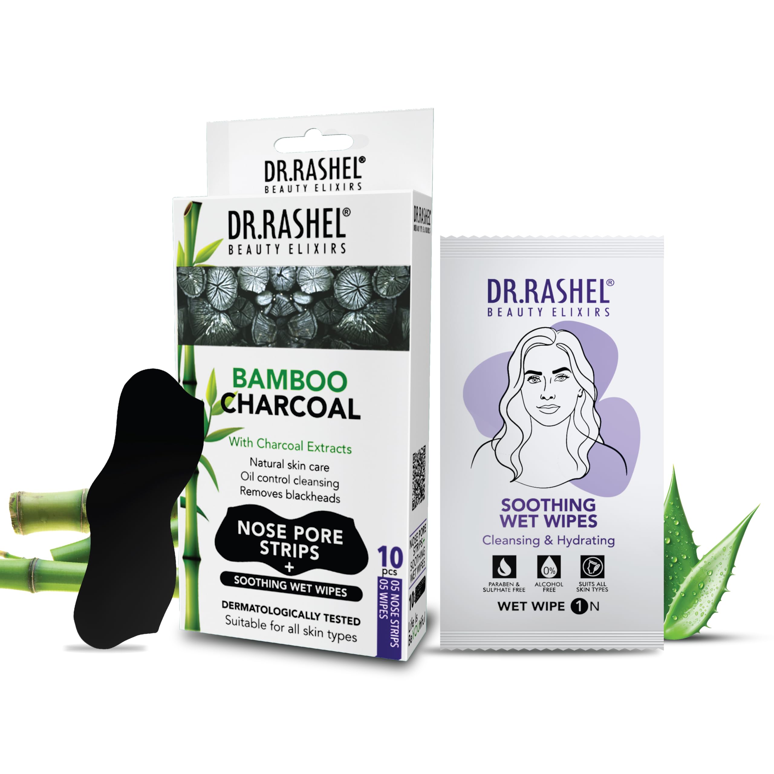

DR.RASHEL Полоски для очищения пор носа с бамбуковым углем | Активированный уголь и масло чайного дерева | Контроль жирности, глубокое очищение и удаление черных точек | Включает 5 полосок +