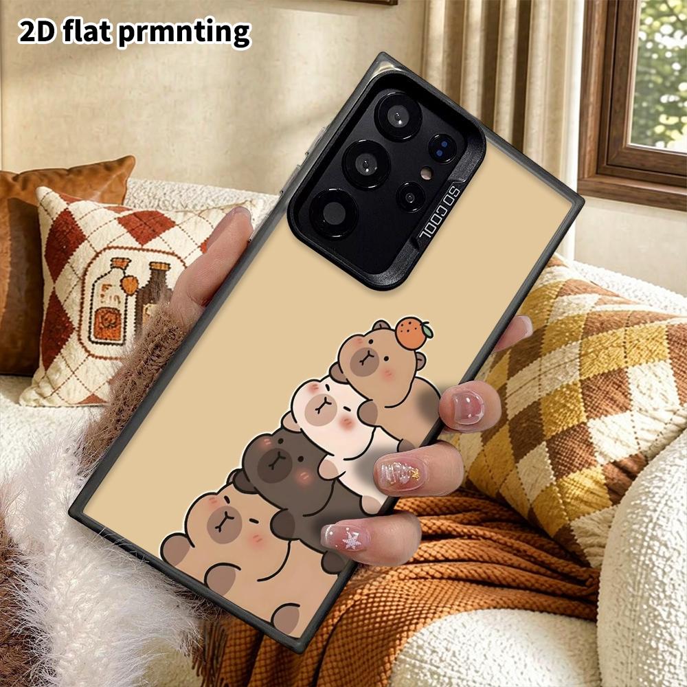 Phone Case: 2D Flat Samsung Galaxy A34 A35 M05 M06 S20 S22 S21 FE Plus 5G Protective Case, Couple Style, Capybara with Orange On Top, Christmas and Ha