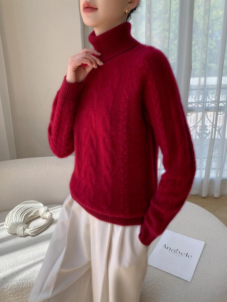 Women's Soft High Neck Cashmere Sweater: 2025 Autumn/Winter Cable Knit, Loose and Versatile, Skin-Friendly.
