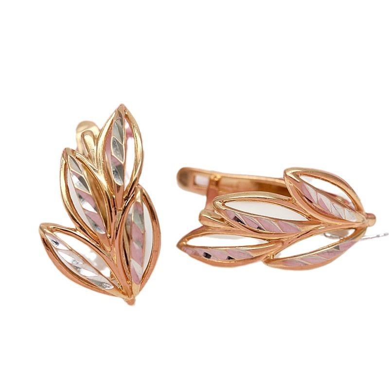 Purple Gold Earrings, Fashion Temperament, Leaf Ear Buckles, Shiny Rose Gold-Plated Earrings.