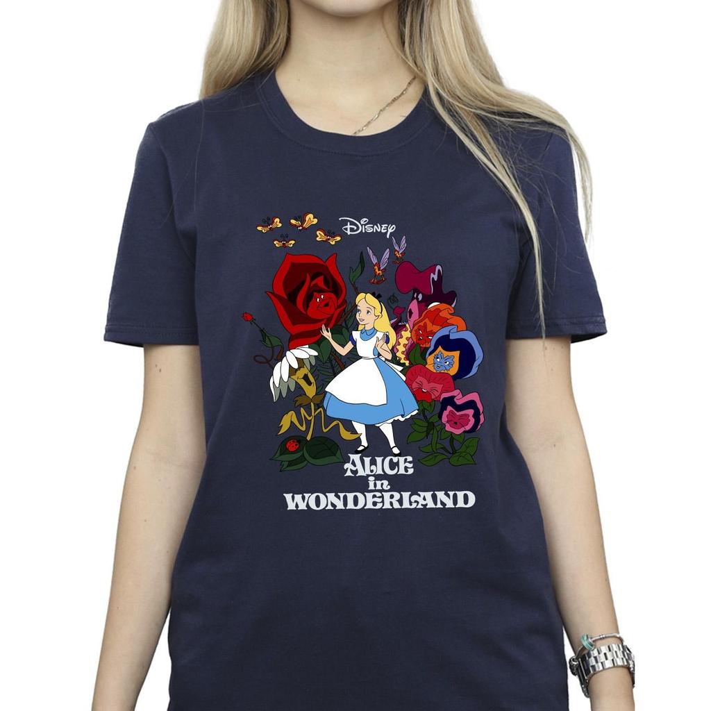 Disney Womens/Ladies Alice In Wonderland Flowers Cotton Boyfriend T-Shirt
