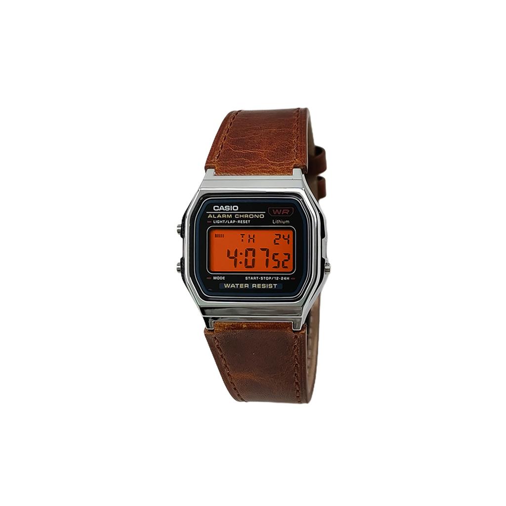 CASIO Custom Collection Quartz Movement Genuine Leather Strap Watch Men's Watches Black Dial A159WA-N1D(Watch5--)