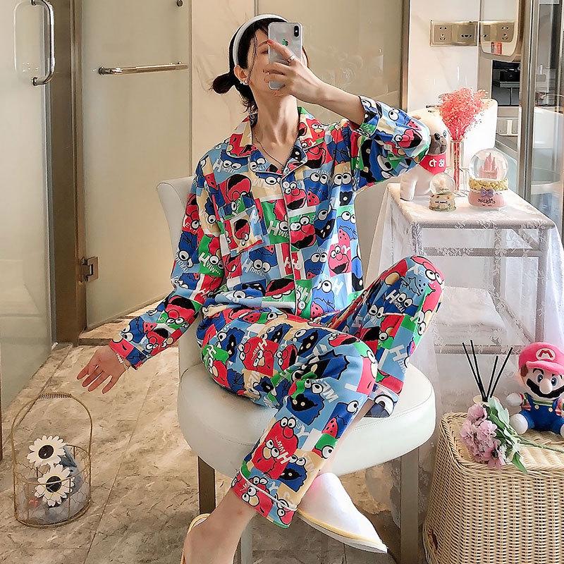 Middle-Aged Mom Long Sleeve Pajamas - Green Plant Series Cardigan, Loose Plus Size Home Set for Women, Spring/Autumn.