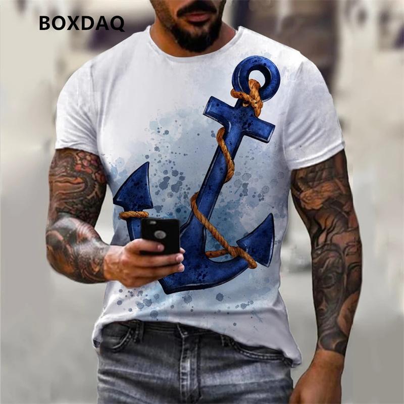 

3D-печать Anchor мужские футболки летние короткие рукава пляжные повседневные свободные футболки свободного покроя с круглым вырезом уличные топы размера плюс 6XL 6XL