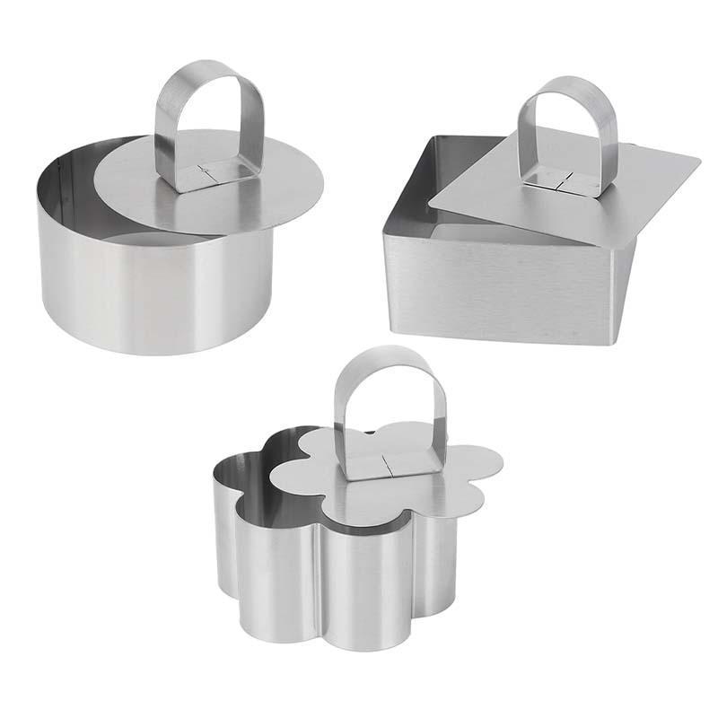 Stainless Steel Mousse Cake Ring Molds with Press Plate 1/4 Pcs Multi Shapes for Commercial Bakery Dessert Making