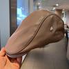 Autumn and winter new PU leather forward hat children's casual peaked hat British retro detective hat sun protection shade gentleman hat