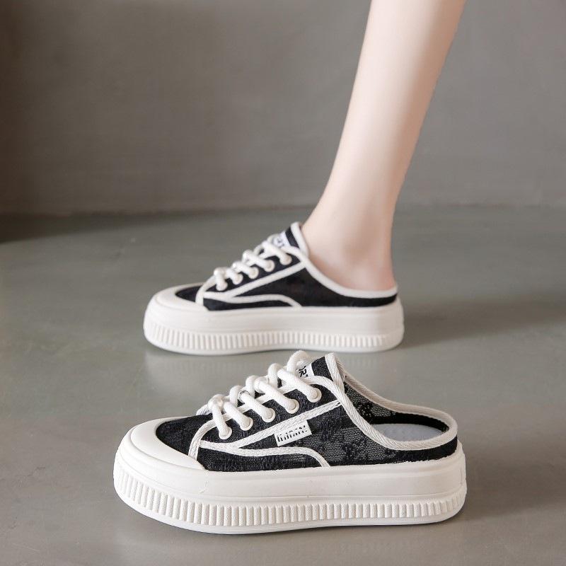 Lace bag head half slippers women's 2025 summer new shoes platform super fire versatile Internet celebrity leisure sports sandals