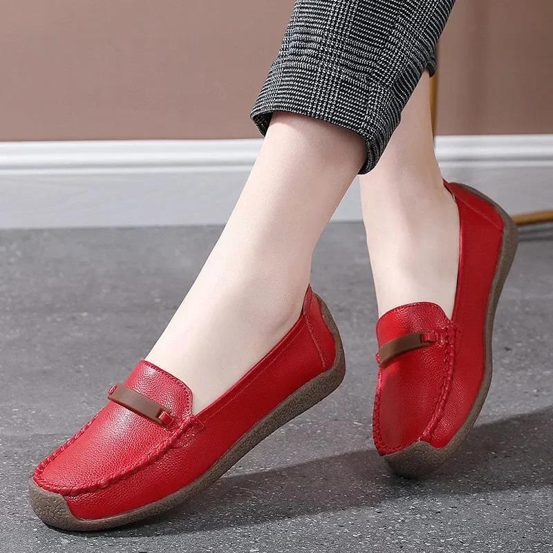 Fashion Women Moccasins Genuine Leather Shoes for Woman Slip On Loaders Ladies Casual Solid Flats Female Leisure Spring Footwear Mujer