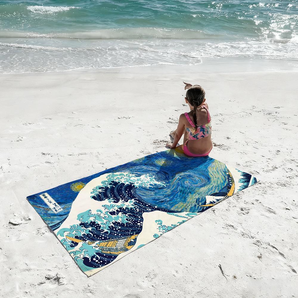 Artwork The Great Wave Off Kanagawa Towel Quick Dry Absorbent Beach Towel for Sports, Fitness, Swimming and Outdoor Activities