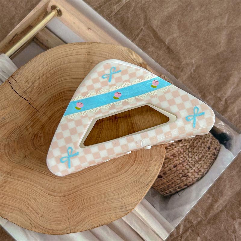 Заколка для волос Cream Girl Floral Check: Акриловый зажим-акула
