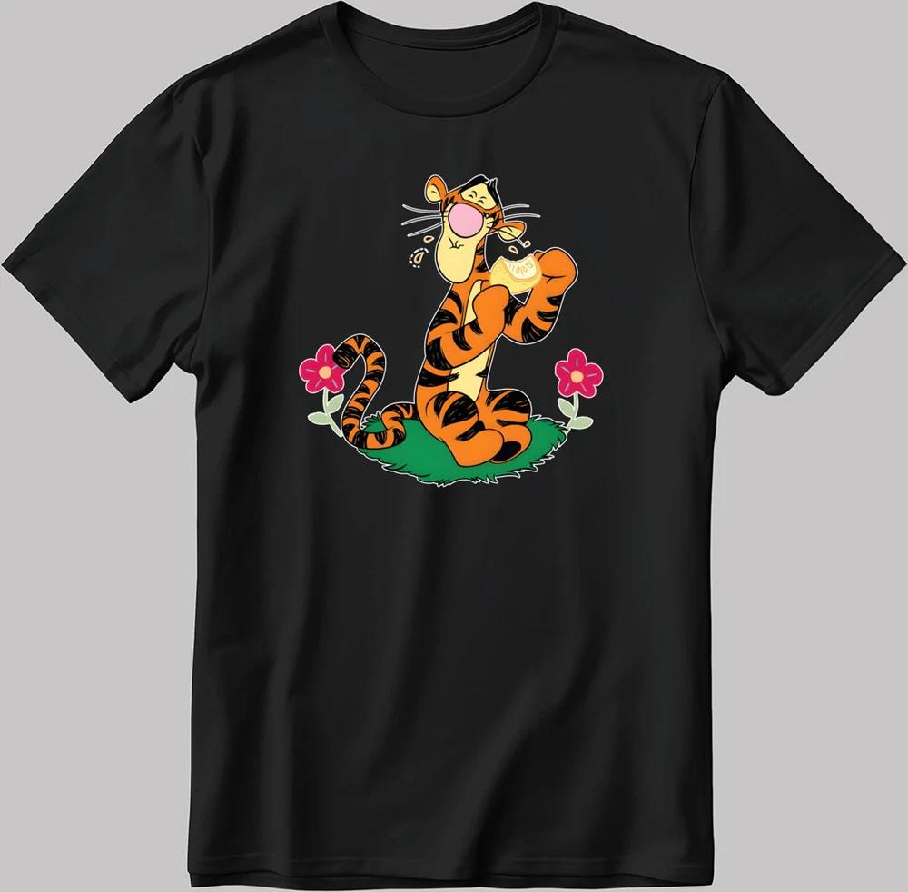 Winnie The Pooh Happy Tiger Floral Black TShirt S