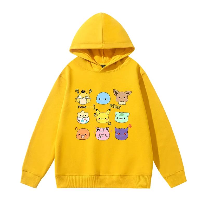 

Детская толстовка с капюшоном Пикачу Новая осенне-зимняя мода Мальчики и девочки Пуловер с длинными рукавами 100