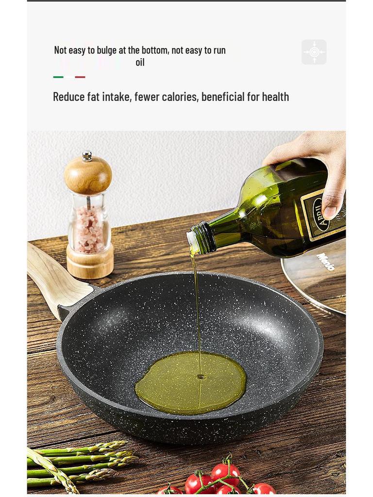 British Maifan Stone Non-Stick Wok: Flat Bottom Pan for Steak, Stir-Fry, and Cooking On Induction and Gas Stoves