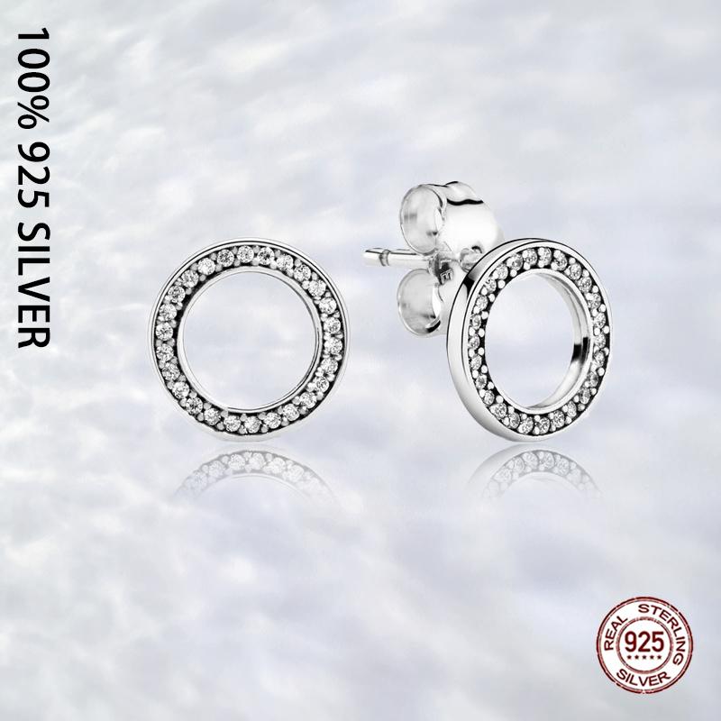 Boucles d'oreilles puces cercle étincelantes en argent véritable original pour femmes mode luxe bijoux de fête de mariage