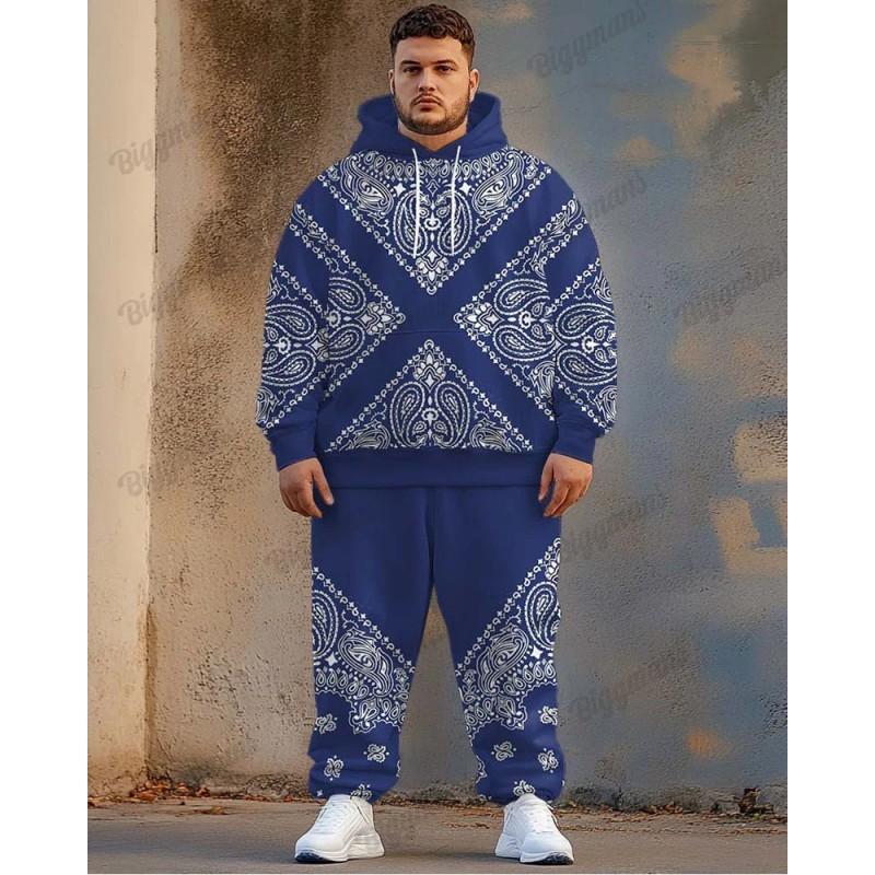 Mens 3D Digital Print Hooded Sweatshirt Jogger Pants Set Sporty Casual Outfit Travel