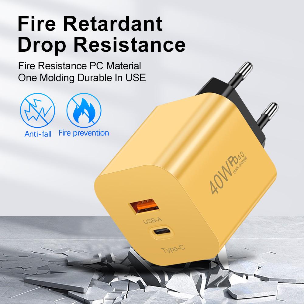40W USB C Charger PD Quick Charge Dual Port Type C Fast Charging USB QC 3.0 Charger Adapter for IPhone 16 15 Xiaomi Samsung Macbook