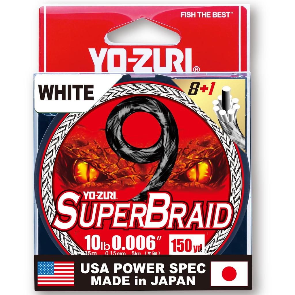 PE Line Super Braid 9 150YDS 10Lbs White YO-ZURI Color