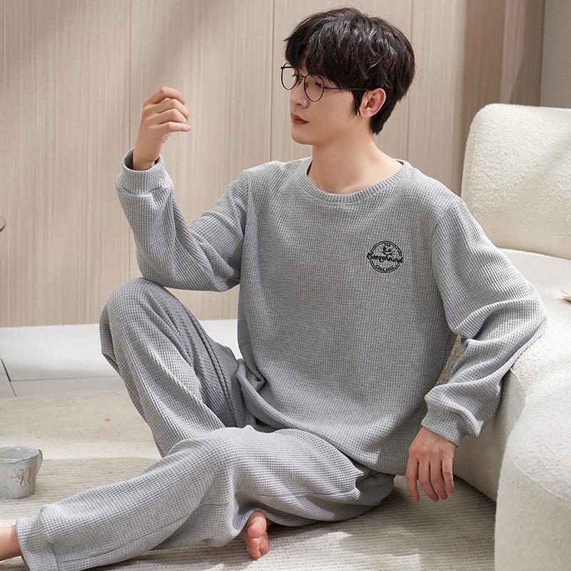 Men's Korean-Style Cotton Pajamas - Long Sleeve, Casual, Seasonal Homewear