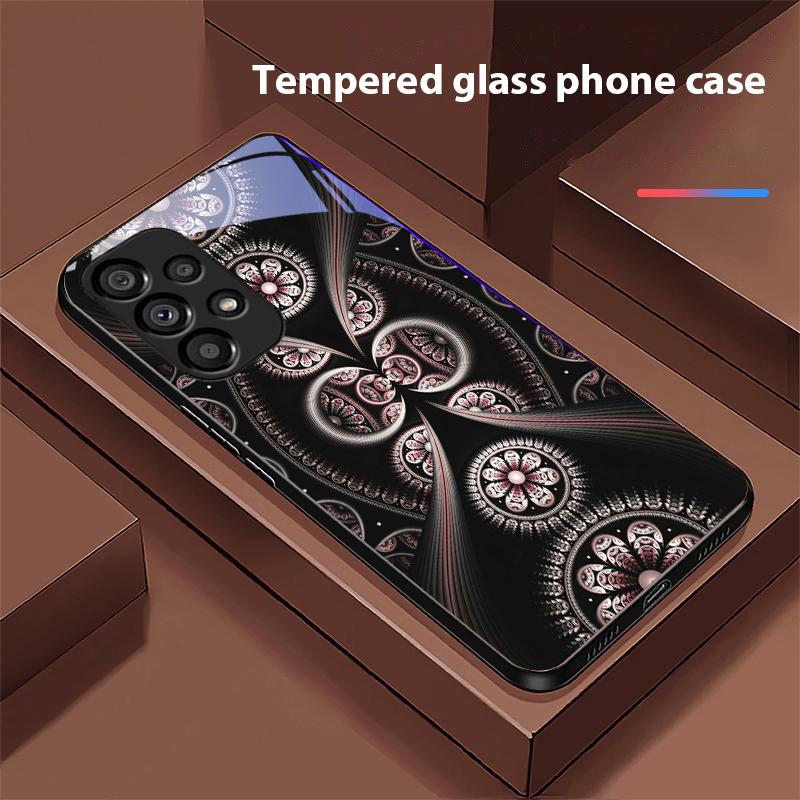 Buntes Blumentotem für Samsung Galaxy S10 S20 Plus S21 FE S22 S23 S24 FE S25 Ultra Schwarz Hartschale Handyhülle aus gehärtetem Glas