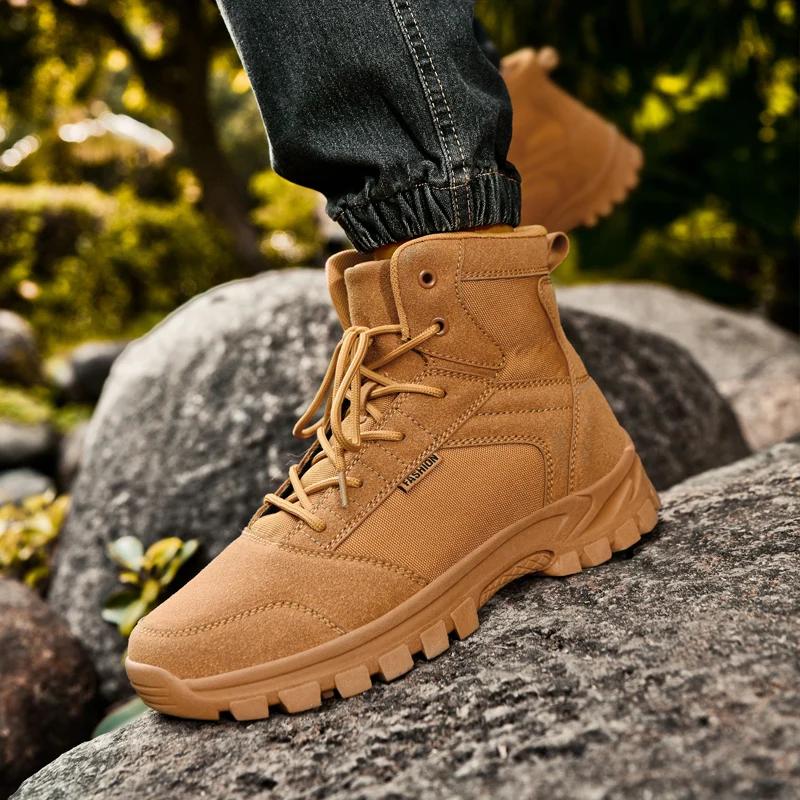 Fashion Winter Boots Men's Outdoor Hiking Shoes Suede High Top Hiking Men's Shoes Platform Boots Work Ankle Boots Desert Training Shoes
